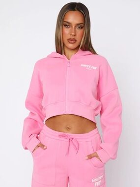 White Fox Offstage Cropped Zip Hoodie Bubblegum XS/S